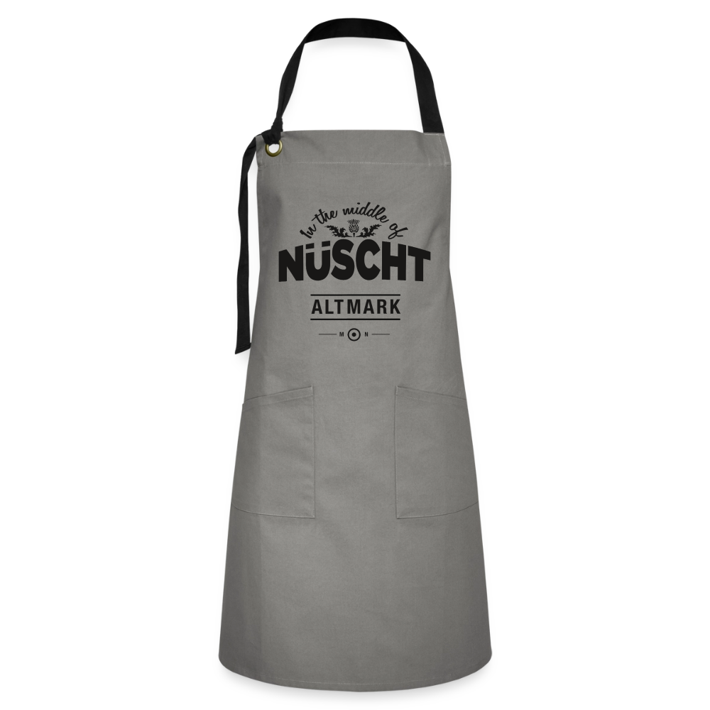 Nüscht als eine graue Schürze mit dunklem Logo - Grau/Schwarz