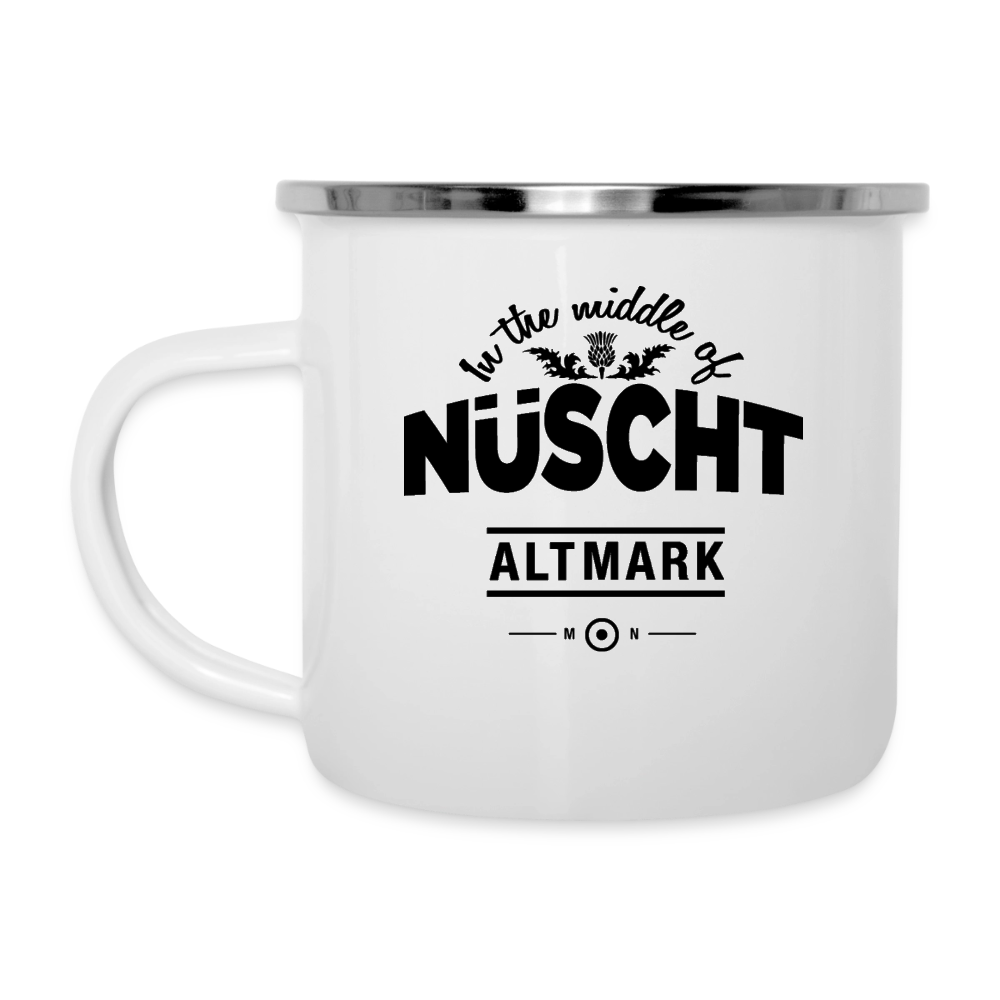 Nüscht als eine Tasse aus Emaille (Rechtstrinker/Logo vorn) - Weiß