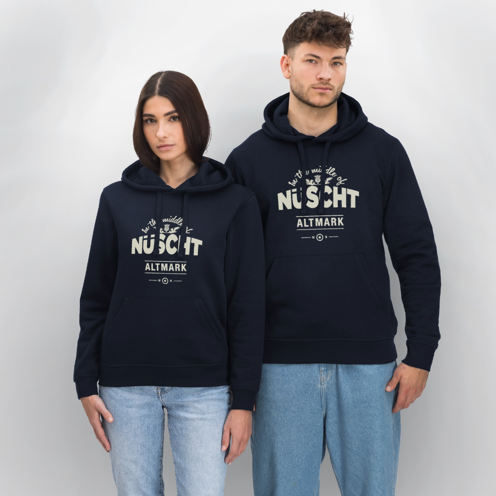 Nüscht als ein Hoodie/Pullover mit hellem Logo (Stanley/Stella, Unisex, Bio, nachhaltig) - French Navy