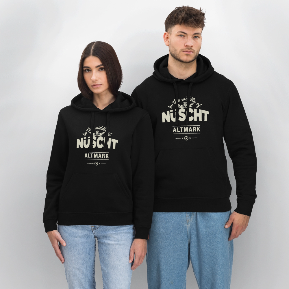 Nüscht als ein Hoodie/Pullover mit hellem Logo (Stanley/Stella, Unisex, Bio, nachhaltig) - Schwarz