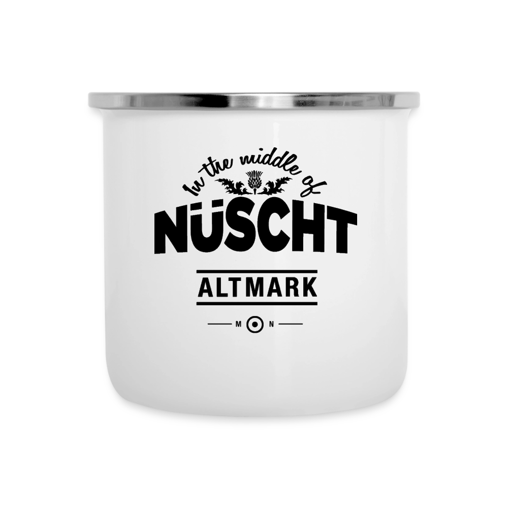 Nüscht als eine Tasse aus Emaille (Logo seitlich) - Weiß