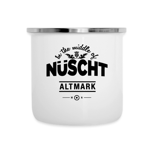 Nüscht als eine Tasse aus Emaille (Logo seitlich) - Weiß