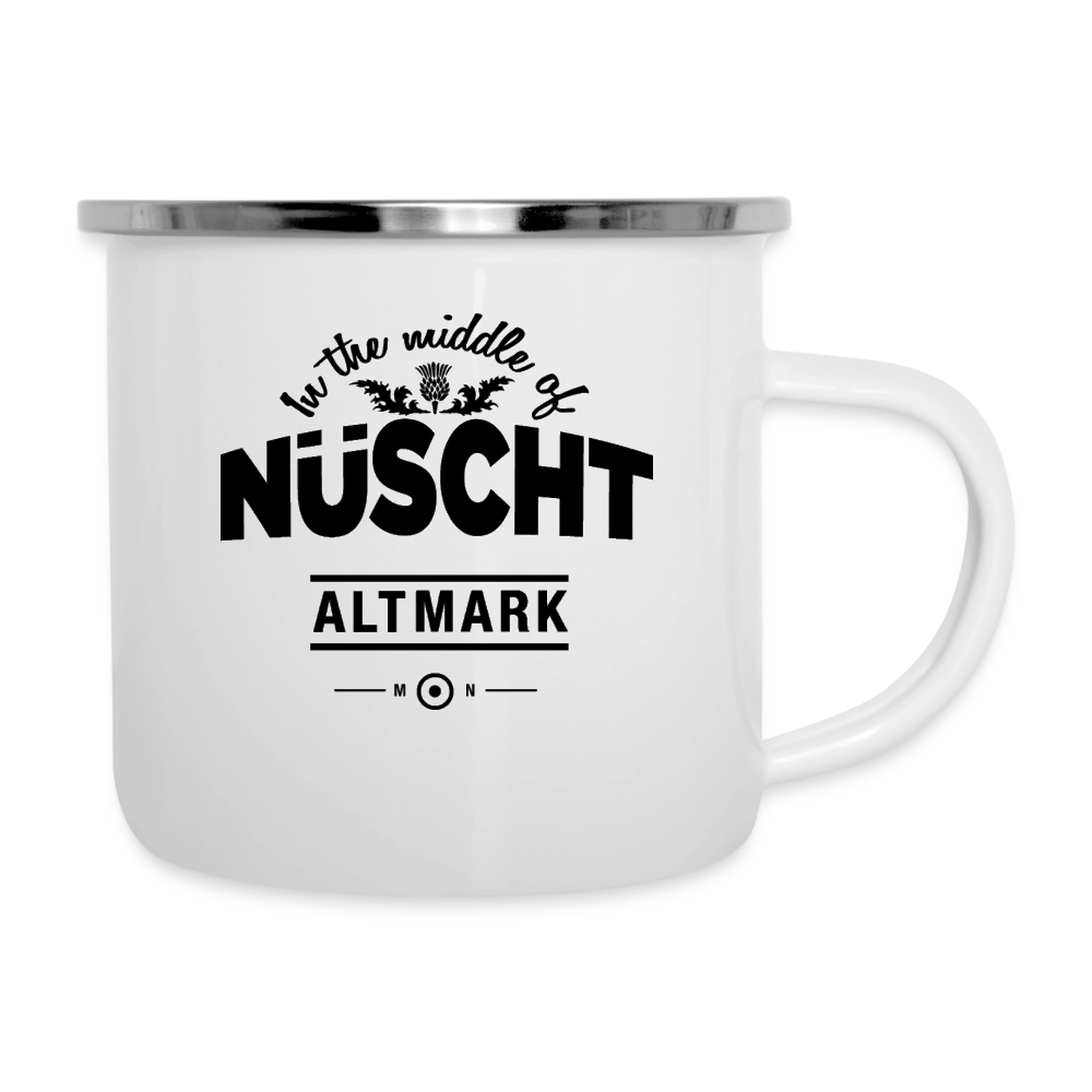 Nüscht als eine Tasse aus Emaille (Linkstrinker/Logo vorn) - Weiß
