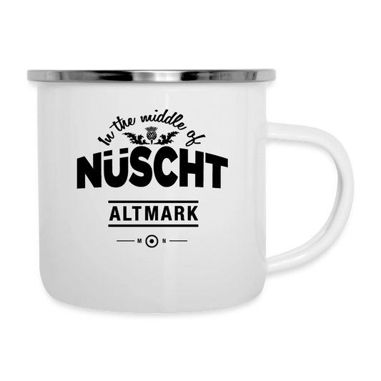 Nüscht als eine Tasse aus Emaille (Linkstrinker/Logo vorn) - Weiß