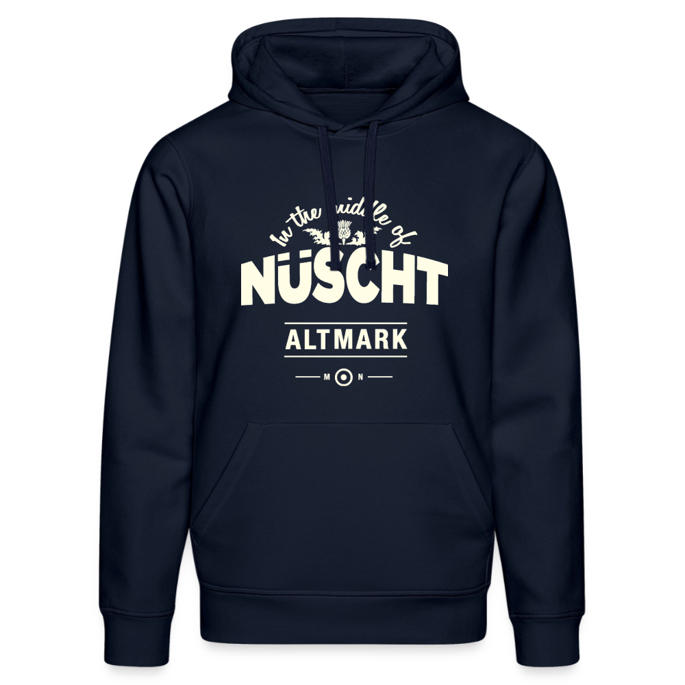 Nüscht als ein Hoodie/Pullover mit hellem Logo (Stanley/Stella, Unisex, Bio, nachhaltig) - French Navy