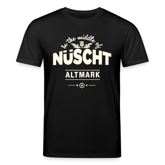Nüscht als ein T-Shirt mit hellem Logo  (Stanley/Stella, Unisex, Bio, nachhaltig) - Schwarz