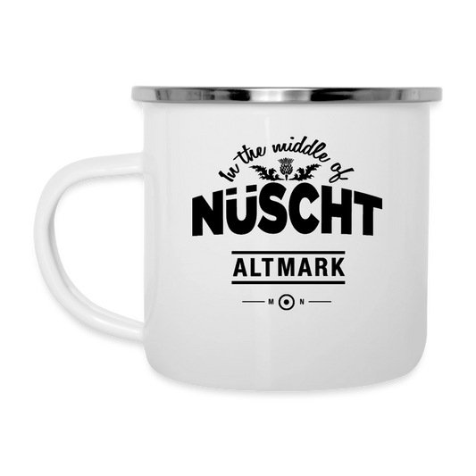Nüscht als eine Tasse aus Emaille (Rechtstrinker/Logo vorn) - Weiß